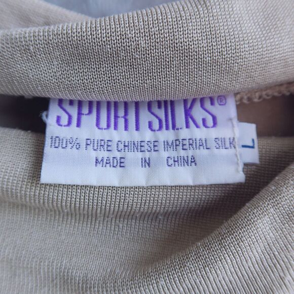 Vintage SPORTSILKS Tan 100% Silk Turtleneck Base Layer Size L Lightweight Winter - Picture 7 of 7